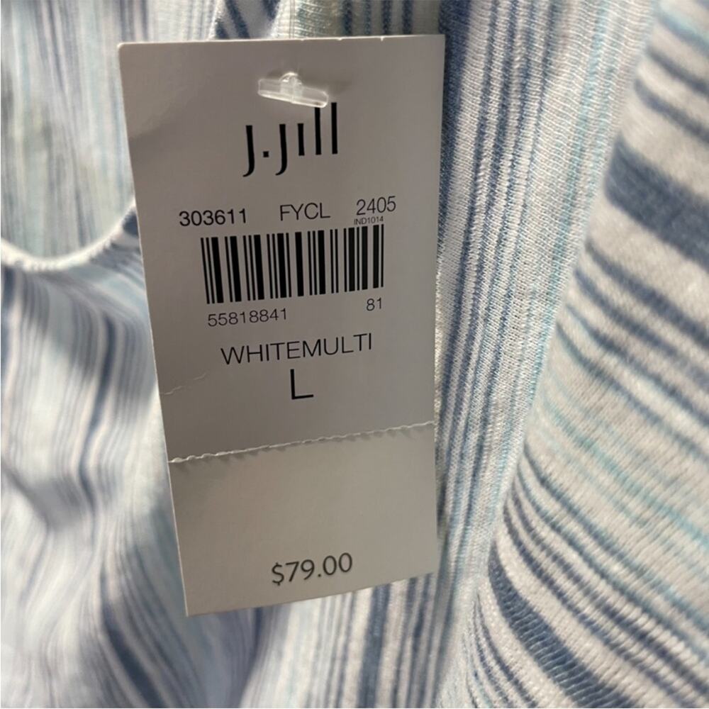 J.Jill PureJill Variegated Stripe Tee White Blue L Coastal Boho Relaxed NWT - Picture 4 of 9